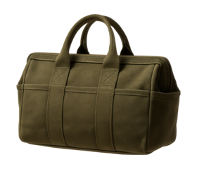 Durable canvas tool bag with reinforced seams, ideal for construction use.