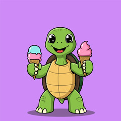 A funny cartoon illustration of a happy green turtle character with a big smile and a cute shell