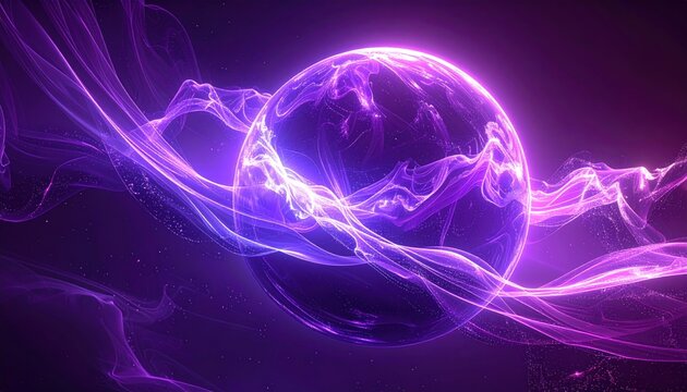 Glowing sphere surrounded by ethereal, flowing, purple energy