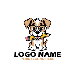 Smart Dog Logo Template – Cartoon Pup with Glasses and Pencil for Educational, Writing, or Pet-Themed Branding Projects with Playful and Creative Identity