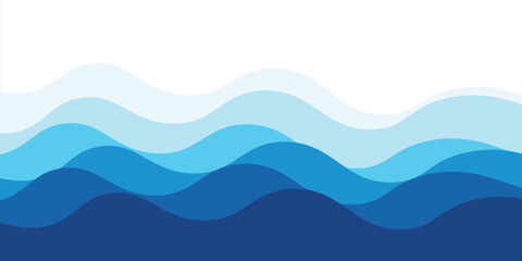 Seamless sea waves layered vector background. Soft Blue ocean waves. Water wave pattern design.