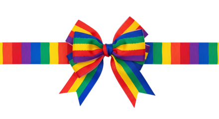 Rainbow ribbon bow colorful striped pattern perfect for pride month celebrations gifts and decorations isolated on white