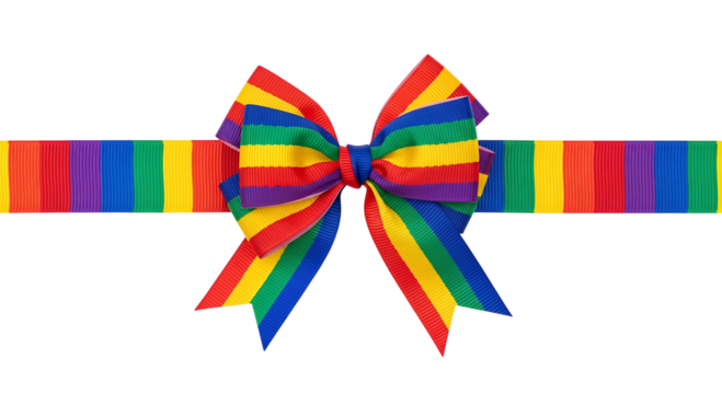 Rainbow ribbon bow colorful striped pattern perfect for pride month celebrations gifts and decorations isolated on white