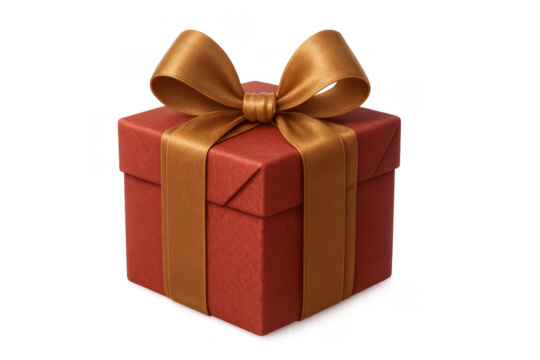Red gift box with golden ribbon on transparent background, celebrating holidays and special occasions