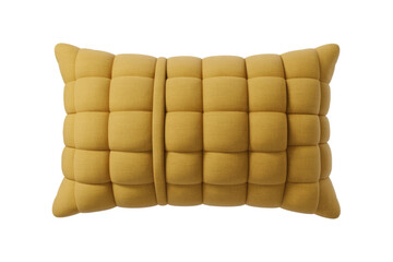 Obraz premium A stylish rectangular mustard yellow cushion featuring a unique quilted design with prominent square tufts, perfect for modern home decor. background removed