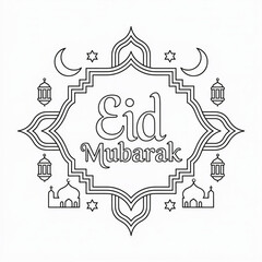 A line art eid Mubarak illustration of a coloring page