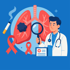Lung cancer awareness, diagnosis and smoking risk vector illustration 61