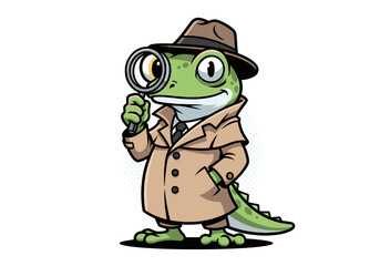 Detective Frog in Trench Coat Mascot Cartoon
