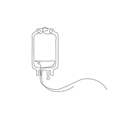 One continuous line drawing of iv bag or infusion bag. single line of medical equipment concept. illustration of blood transfusion. editable outline