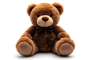 Obraz premium Cute brown teddy bear sitting softly against a plain background in a warm and inviting manner