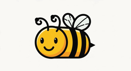 Obraz premium Cute cartoon bee with black stripes and yellow body.
