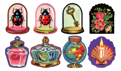 Colorful Vintage Illustrations of Curiosities in Glass Domes and Jars
