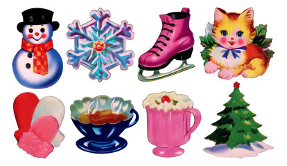 Fototapeta premium Colorful Christmas Illustrations with Winter Elements and Festive Decorations
