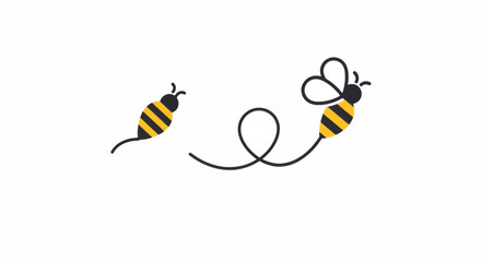 Two Cartoon Bees Flying with Looping Path.