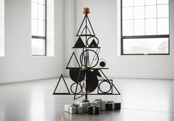 Modern minimalist Christmas tree with an elegant and simple Christmas decoration concept.