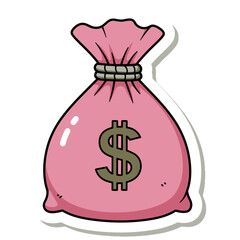 Cartoon Pink Money Bag Sticker with Dollar Sign Icon