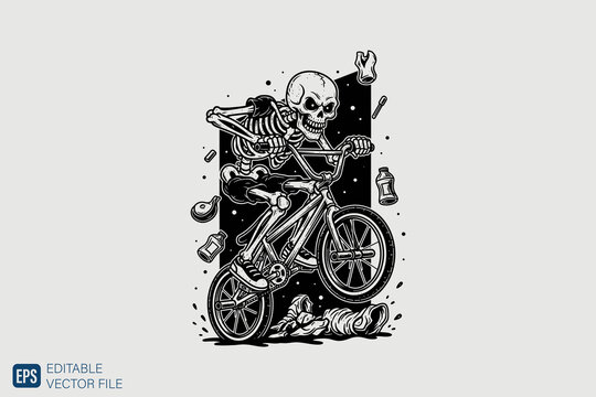 Skeleton Riding BMX Bicycle with Dynamic Action Pose.