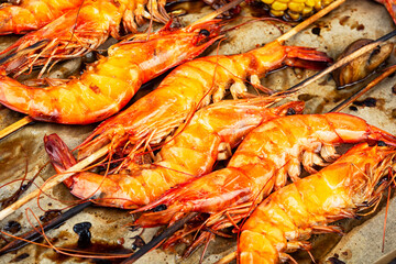Langoustines on skewers, shrimp kebab