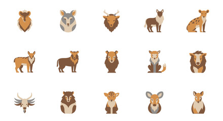Fototapeta premium Variety of Flat Vector Wild Animals Icon Set on White Background