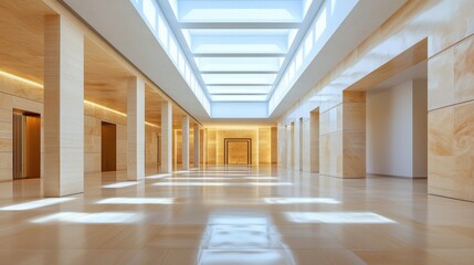 Naklejka premium Modern Minimalist Interior Space with Skylights and Clean Lines