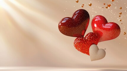 Floating Colorful Hearts with Glittering Effect in Romantic Background