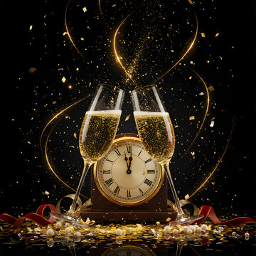New Year&rsquo;s Eve celebration with champagne and fireworks