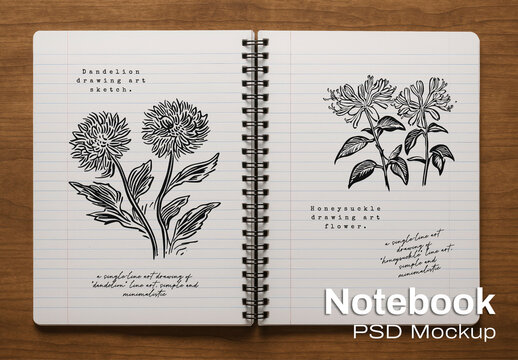 Botanical Sketch Notebook Mockup Psd