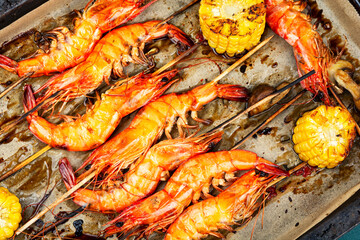Spiced langoustines prawns and seafood.