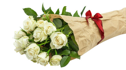 Roses bouquet in paper wrap on transparent background