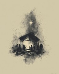 Expressive Brushstroke Nativity in Japanese Style.