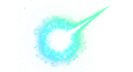 Glowing Energy Sphere with Laser Beam tail isolated on Transparent Background