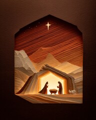 Sacred Night Scene with Manger Glow and Silhouetted Figures.