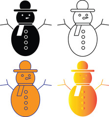 Cute snowman icon with hat and scarf symbolizing winter, Christmas fun, and holiday decoration theme with transparent background