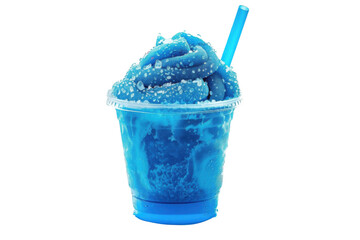 A blue slushie with a straw on transparent background