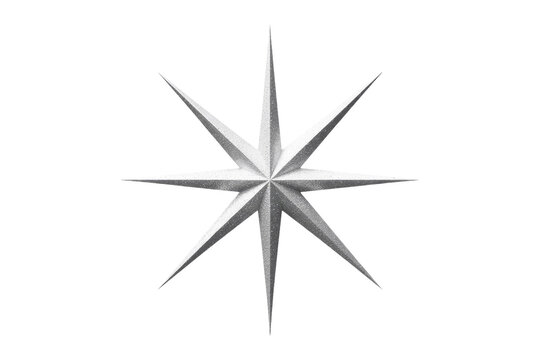 A textured silver nine-pointed star (nonagram) sparkling against a solid dark transparent background, evoking a festive and guiding celestial symbol. background removed