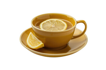 A cup of tea with lemon slice on transparent background