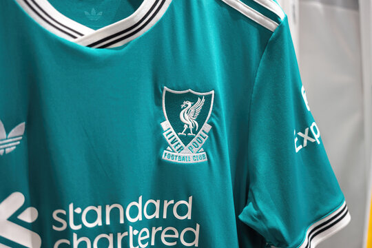 Bangkok, Thailand - October 2025; Adidas football is launch new third jersey kit of Liverpool Football club for the new season 2025-2026. It coming in legendery green color.