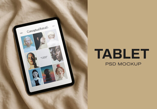 Realistic Tablet Mockup On Fabric Psd