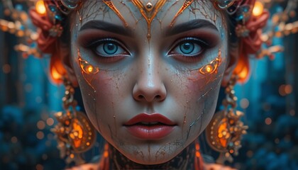 zodiac sign Virgo, Virgo in futuristic colors, with refined facial features. The concept of astrology, predictions, and horoscopes