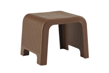 A sturdy brown plastic stool featuring a textured top surface and ribbed sides, perfect for versatile household use. background removed