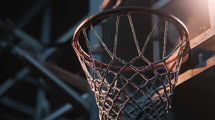 A close-up shot of a basketball hoop with a net. The photo captures the intensity of the game