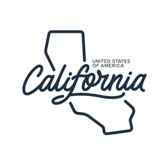 California. Hand drawn USA state name silhouette on white background. Modern typography for t shirt prints, posters, stickers, cards, souvenirs. Vector vintage illustration.