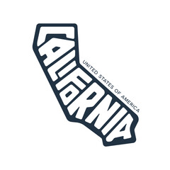 California. Hand drawn USA state name silhouette on white background. Modern typography for t shirt prints, posters, stickers, cards, souvenirs. Vector vintage illustration.