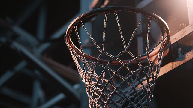 A close-up shot of a basketball hoop with a net. The photo captures the intensity of the game