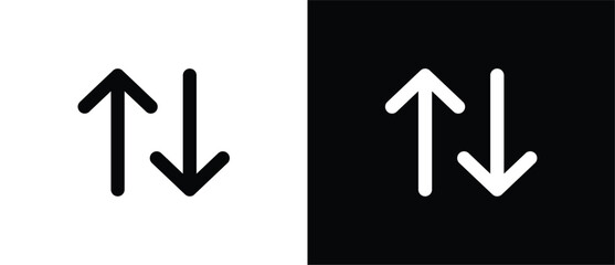 Move settings icon. Flat vector icon for changing up or down. Toolbar icon. Black and white ribbon tool icon. Ideal for UI and UX design with transparent and black backgrounds.