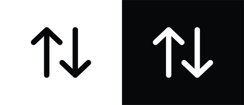 Move settings icon. Flat vector icon for changing up or down. Toolbar icon. Black and white ribbon tool icon. Ideal for UI and UX design with transparent and black backgrounds.