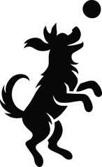 Playful Dog Jumping for Ball  Vector Silhouette of Active Puppy on White Background
