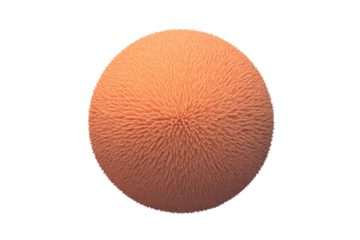 A fuzzy, peach-orange sphere covered in soft, short protrusions is centered against a dark transparent background, creating a tactile visual. background removed