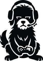 Cute Gamer Dog Playing Video Games with Headset  Vector Illustration on White Background
