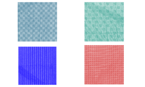 Abstract color block composition with teal blue red and art on transparent background